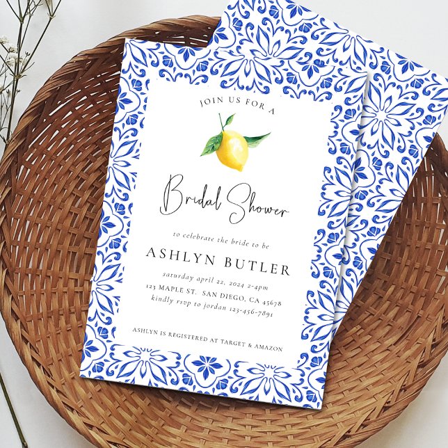 Mediterranean Tiles Lemon Bridal Shower Invitation (Creator Uploaded)