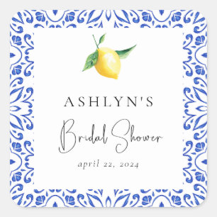 Mediterranean Tiles Lemon Bridal Shower Sticker