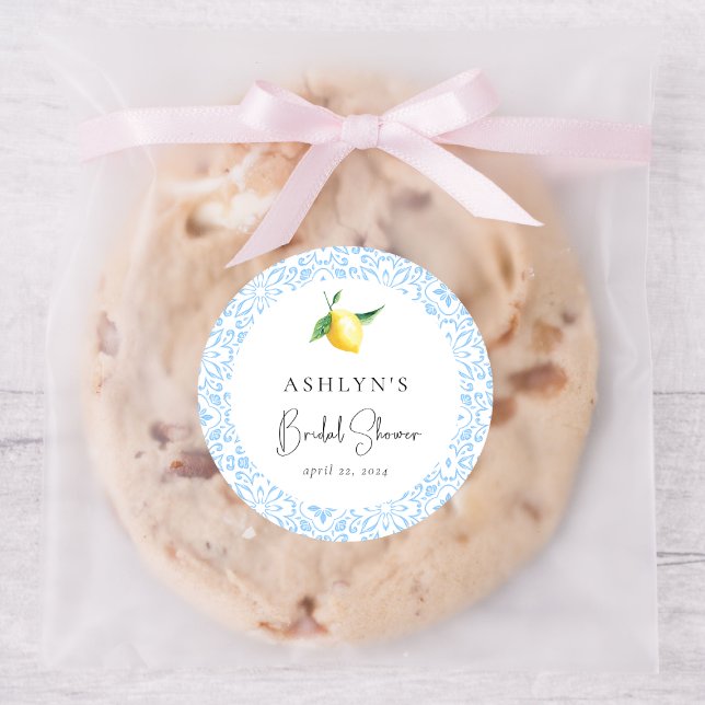 Mediterranean Tiles Lemon Bridal Shower Sticker (Creator Uploaded)