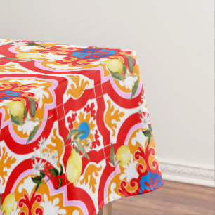 Mediterranean tiles,lemon,citrus, tablecloth
