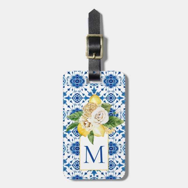 Mediterranean Tiles Lemon Italy Tuscany Greece Luggage Tag (Front Vertical)