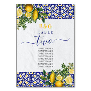 Mediterranean Tiles Lemon Wedding Itinerary  Table Number