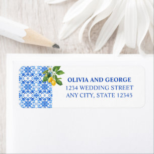 Mediterranean tiles & lemons wedding address label return address label
