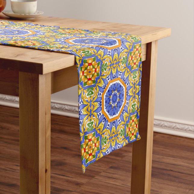 Mediterranean tiles,majolica,Sicilian, Long Table Runner (In Situ)