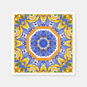 Mediterranean tiles,majolica,Sicilian, Napkin