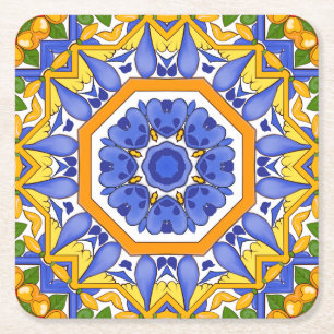 Mediterranean tiles,majolica,Sicilian, Square Paper Coaster