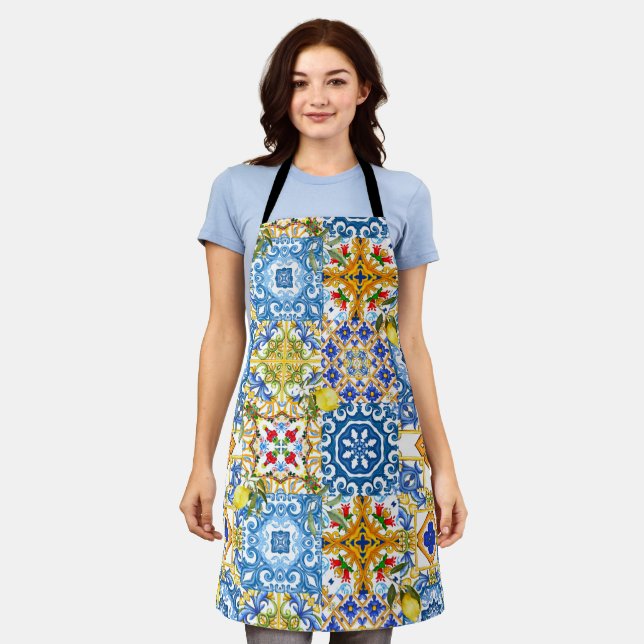 Mediterranean tiles, majolica,Sicilian style      Apron (Worn)