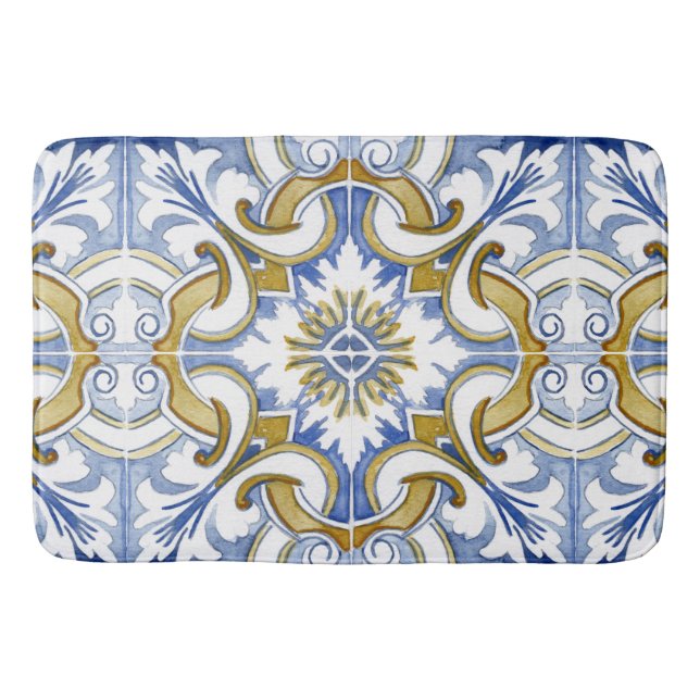 Mediterranean tiles, majolica,Sicilian style     Bath Mat (Front)