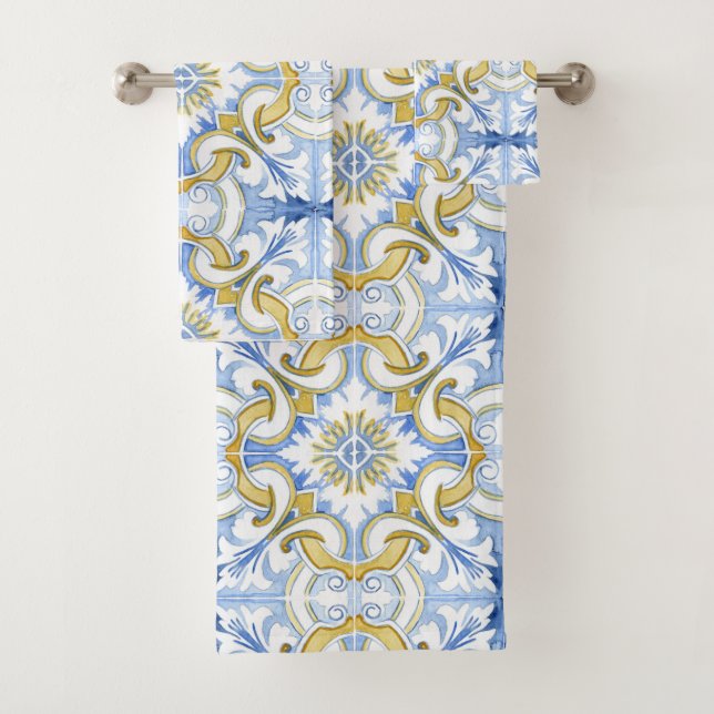 Mediterranean tiles, majolica,Sicilian style    Bath Towel Set (Insitu)