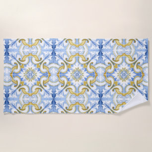 Mediterranean tiles, majolica,Sicilian style Beach Towel
