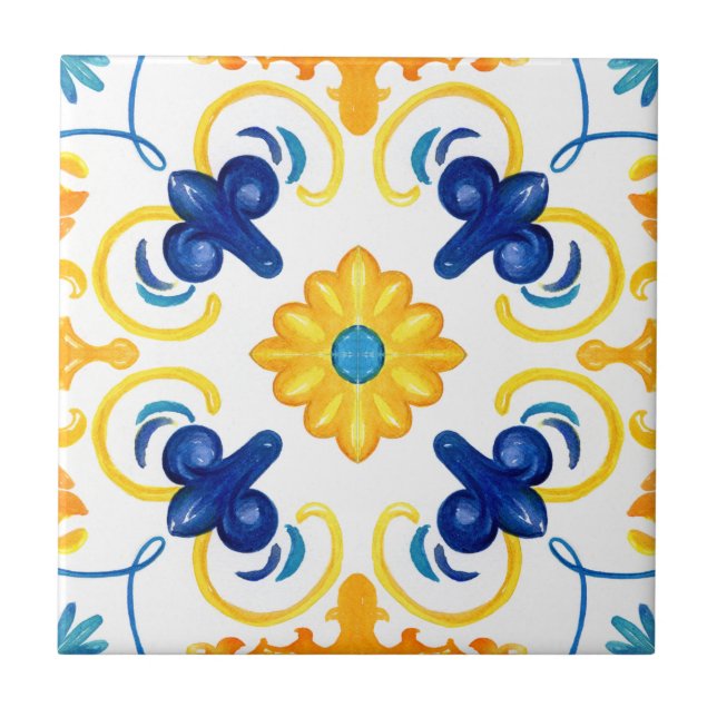Mediterranean tiles, majolica,Sicilian style    Ceramic Tile (Front)