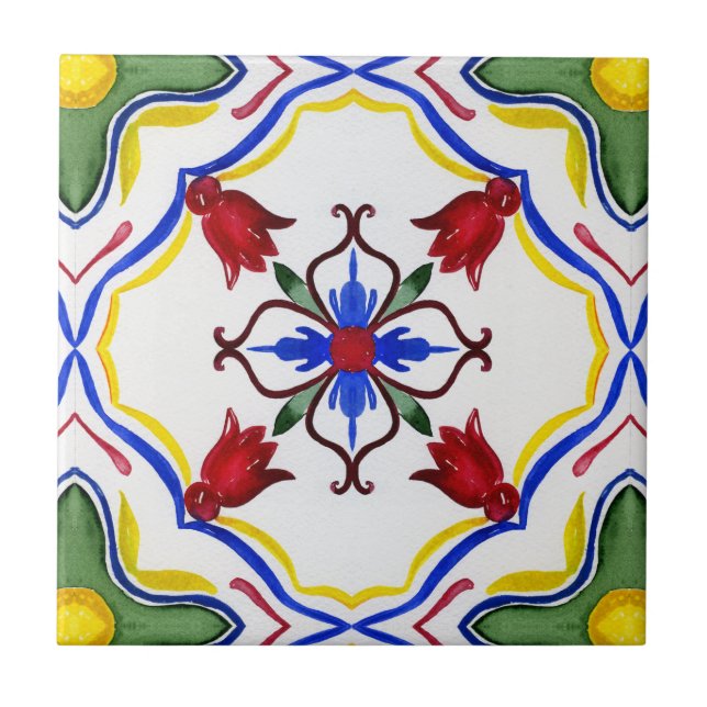 Mediterranean tiles,majolica, Sicilian style  Ceramic Tile (Front)