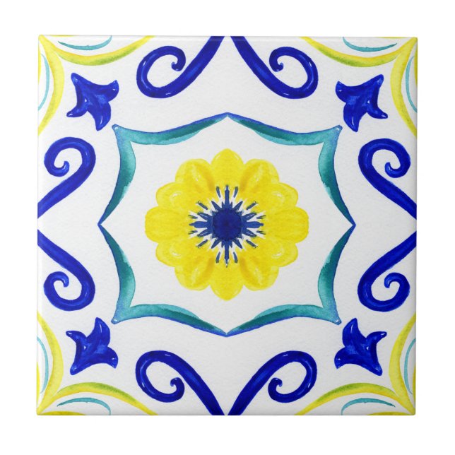 Mediterranean tiles,majolica, Sicilian style  Ceramic Tile (Front)