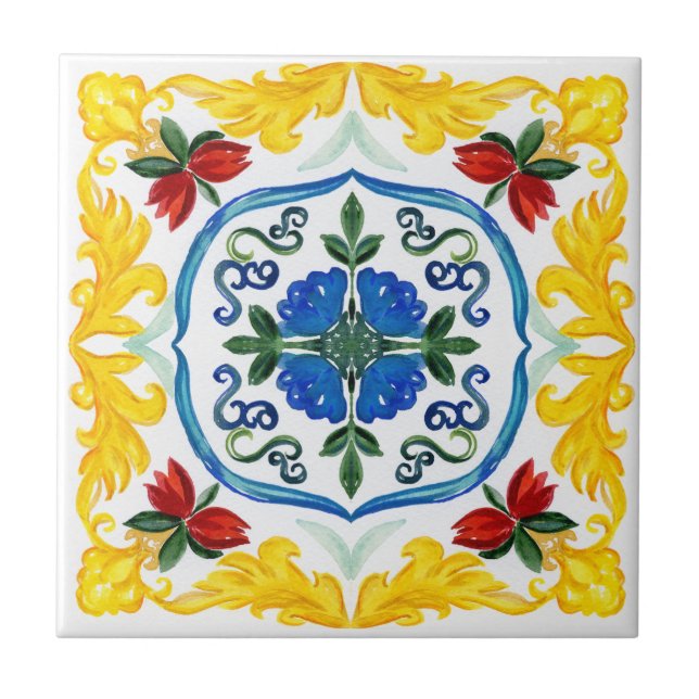 Mediterranean tiles,majolica, Sicilian style   Ceramic Tile (Front)