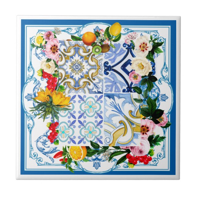 Mediterranean tiles, majolica,Sicilian style     Ceramic Tile (Front)