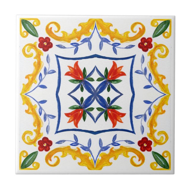 Mediterranean tiles,majolica, Sicilian style   Ceramic Tile (Front)