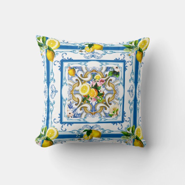 Mediterranean tiles, majolica,Sicilian style     Cushion (Front)