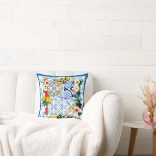 Mediterranean tiles, majolica,Sicilian style     Cushion