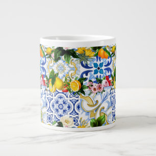 Mediterranean tiles, majolica,Sicilian style     Large Coffee Mug
