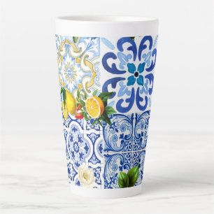 Mediterranean tiles, majolica,Sicilian style    Latte Mug
