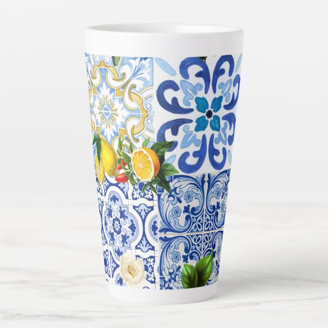 Mediterranean tiles, majolica,Sicilian style    Latte Mug (Front)