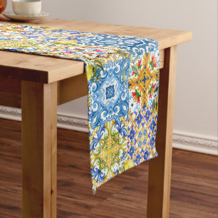 Mediterranean tiles, majolica,Sicilian style      Medium Table Runner
