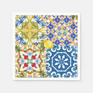Mediterranean tiles, majolica,Sicilian style      Napkin