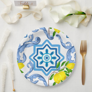 Mediterranean tiles,majolica, Sicilian style Paper Plate