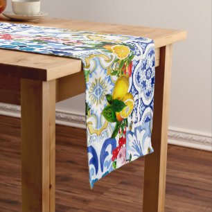 Mediterranean tiles, majolica,Sicilian style      Short Table Runner