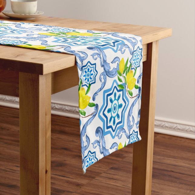 Mediterranean tiles,majolica, Sicilian style   Short Table Runner (In Situ)