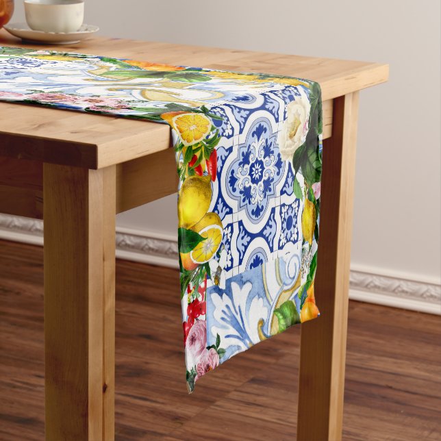 Mediterranean tiles, majolica,Sicilian style      Short Table Runner (In Situ)