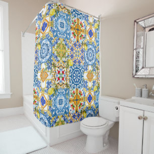 Mediterranean tiles, majolica,Sicilian style      Shower Curtain