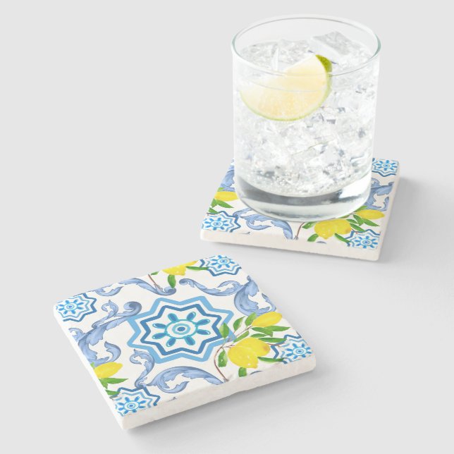 Mediterranean tiles,majolica, Sicilian style     Stone Coaster (Side)