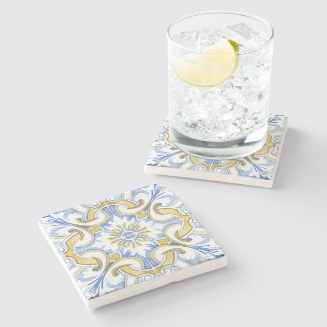 Mediterranean tiles, majolica,Sicilian style   Stone Coaster (Side)