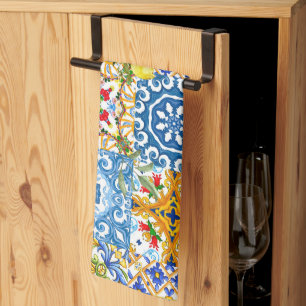 Mediterranean tiles, majolica,Sicilian style      Tea Towel