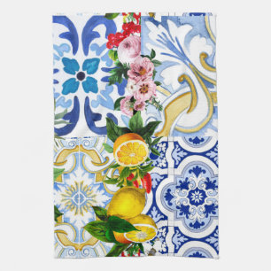Mediterranean tiles, majolica,Sicilian style    Tea Towel