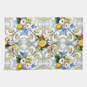 Mediterranean tiles, majolica,Sicilian style     Tea Towel