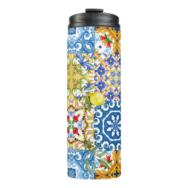 Mediterranean tiles, majolica,Sicilian style      Thermal Tumbler (Front)