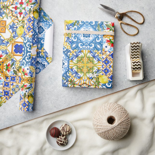 Mediterranean tiles, majolica,Sicilian style      Wrapping Paper (Crafts)