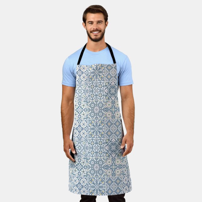 Mediterranean Tiles, Moroccan, Majolica, Azulejo Apron (Worn)