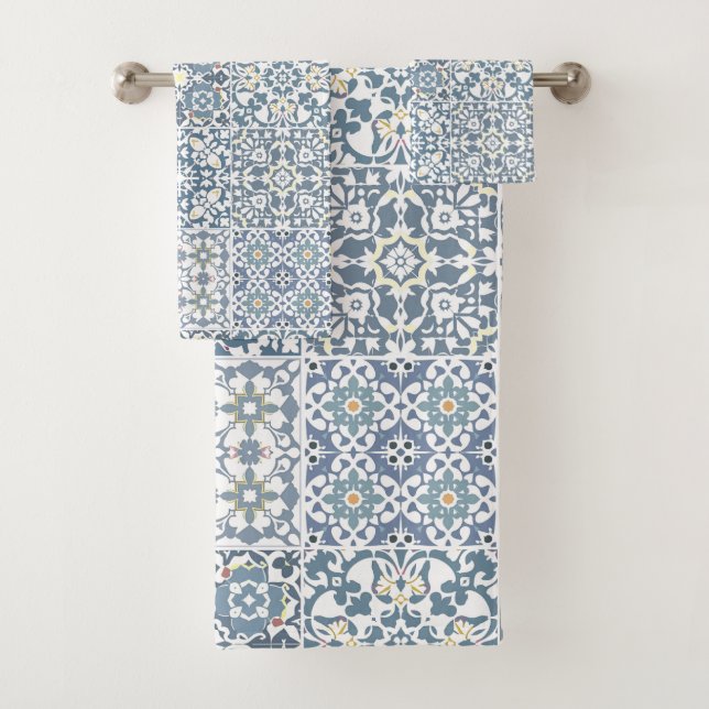 Mediterranean Tiles, Moroccan, Majolica, Azulejo Bath Towel Set (Insitu)
