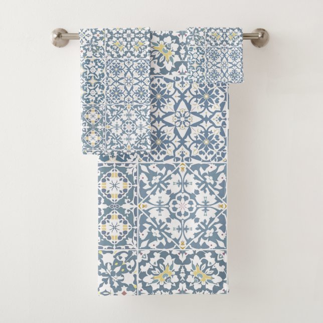 Mediterranean Tiles, Moroccan, Majolica, Azulejo Bath Towel Set (Insitu)