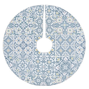 Mediterranean Tiles, Moroccan, Majolica, Azulejo Brushed Polyester Tree Skirt