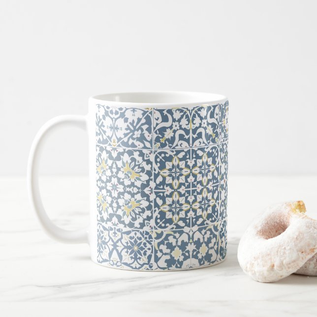Mediterranean Tiles, Moroccan, Majolica, Azulejo Coffee Mug (With Donut)