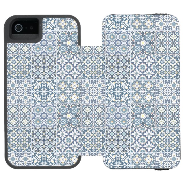Mediterranean Tiles, Moroccan, Majolica, Azulejo Incipio iPhone Wallet Case (Folio Open)