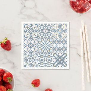 Mediterranean Tiles, Moroccan, Majolica, Azulejo Napkin