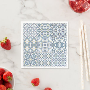 Mediterranean Tiles, Moroccan, Majolica, Azulejo Napkin