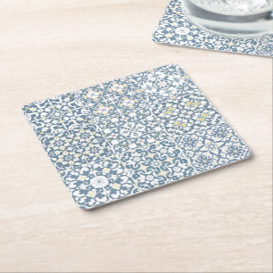 Mediterranean Tiles, Moroccan, Majolica, Azulejo Square Paper Coaster