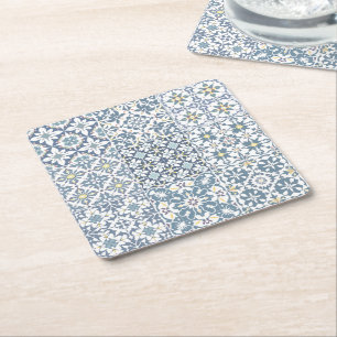 Mediterranean Tiles, Moroccan, Majolica, Azulejo Square Paper Coaster