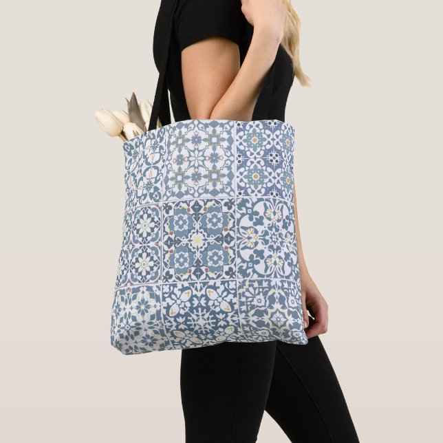 Mediterranean Tiles, Moroccan, Majolica, Azulejo Tote Bag (Close Up)